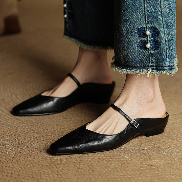Women's Vintage Leather Mules - Classic Mary Jane Style