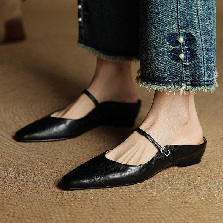 Women's Genuine Leather Pointed Mules - Effortless Work-to-Night Style