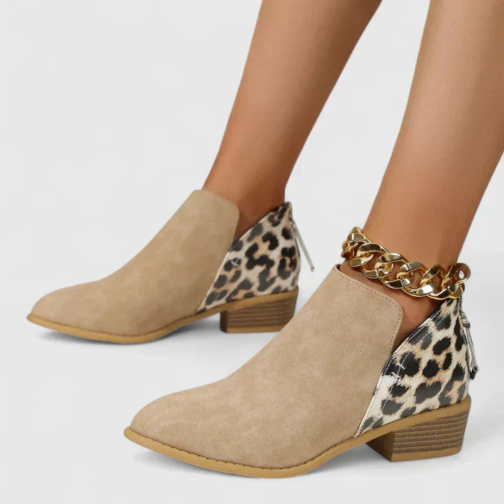 Women's Ankle Bootie with Patterned Heel - Chic Comfort