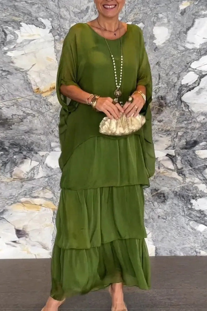 Women's Layered Dress in Olive Green - Everyday Classic