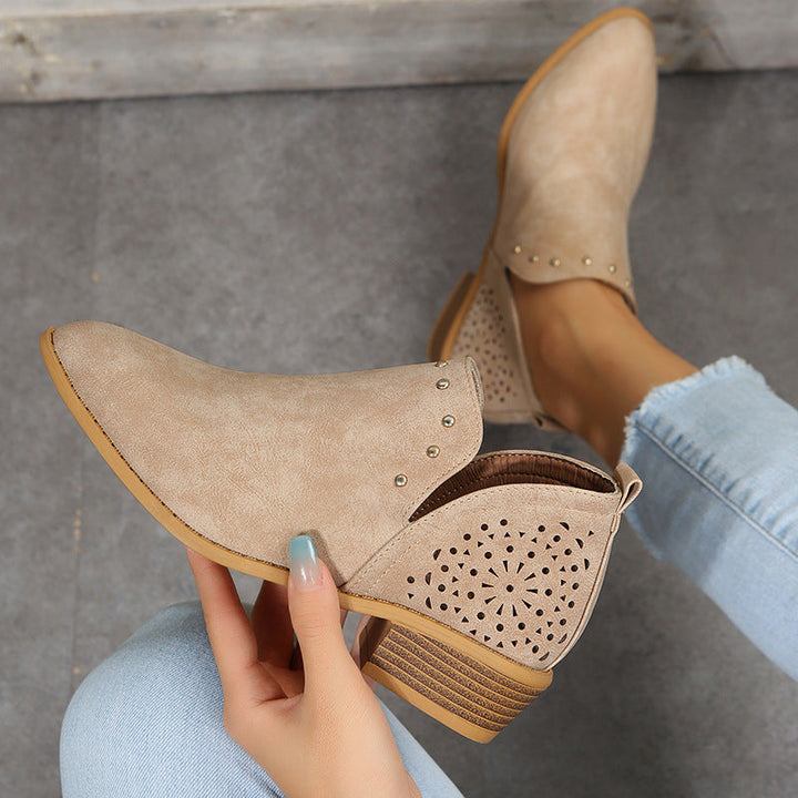 Women's Low Cut Perforated Ankle Boot with Studs - Everyday Style
