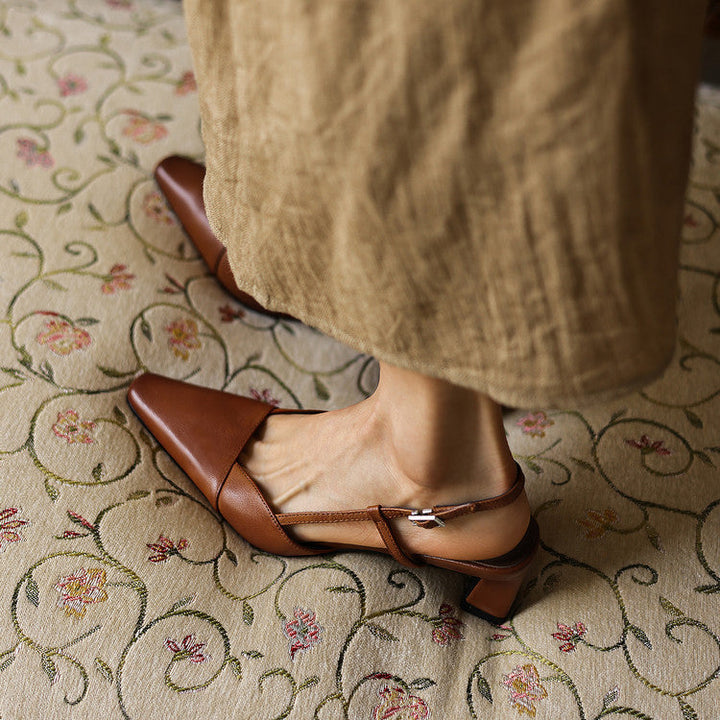 Women's Genuine Leather Slingback Heels - Polished All-Day Wear
