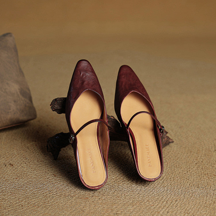 Women's Genuine Leather Pointed Mules - Effortless Work-to-Night Style