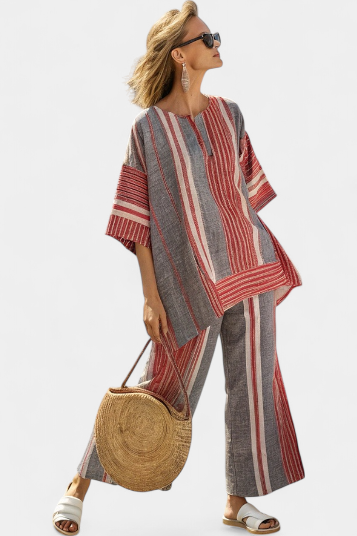 Women's Striped Linen Two-Piece Set - Breezy Summer Style
