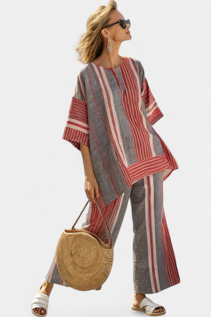 Women's Striped Linen Two-Piece Set - Breezy Summer Style