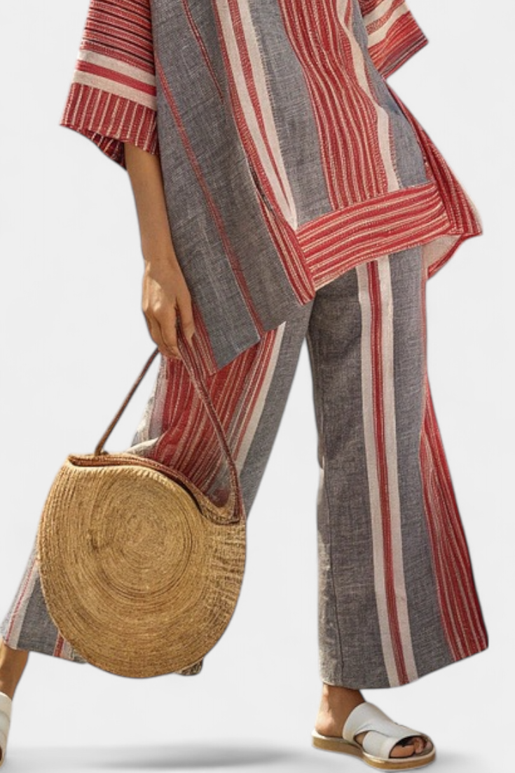 Women's Striped Linen Two-Piece Set - Breezy Summer Style