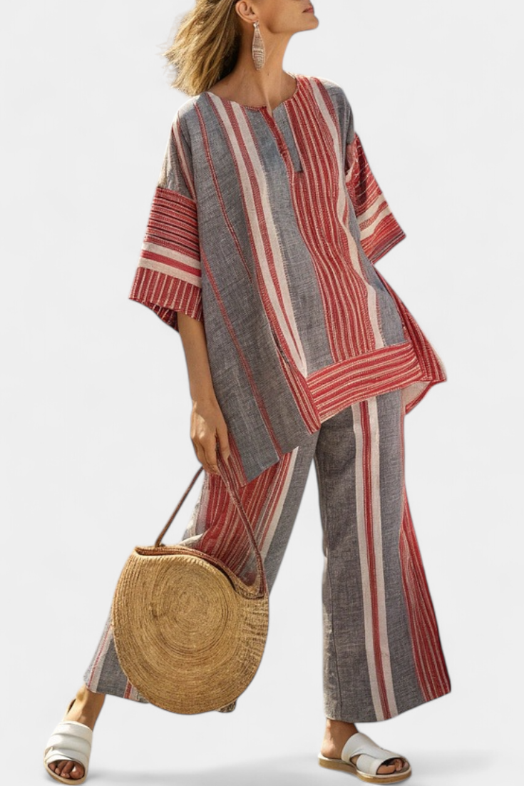 Women's Striped Linen Two-Piece Set - Breezy Summer Style