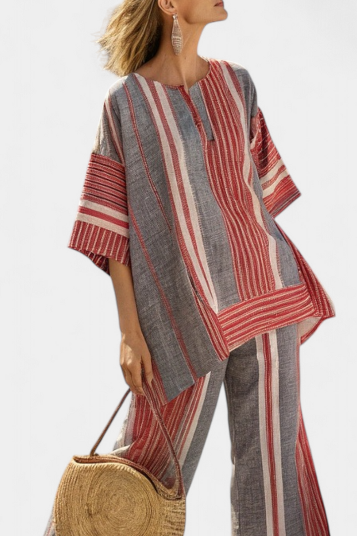Women's Striped Linen Two-Piece Set - Breezy Summer Style