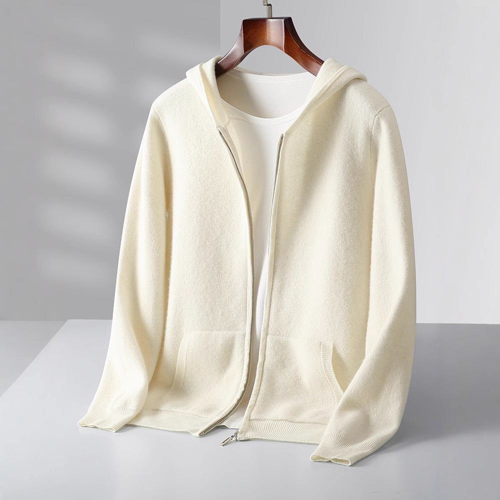 Men's Cashmere Zip-Through Hoodie – Soft Two-Ply Travel Layer