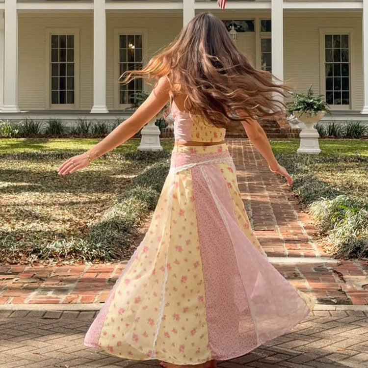 Floral Print Lace Cami Top and Midi Skirt Set Pastoral Vacation Outfit Spring Summer 2026
