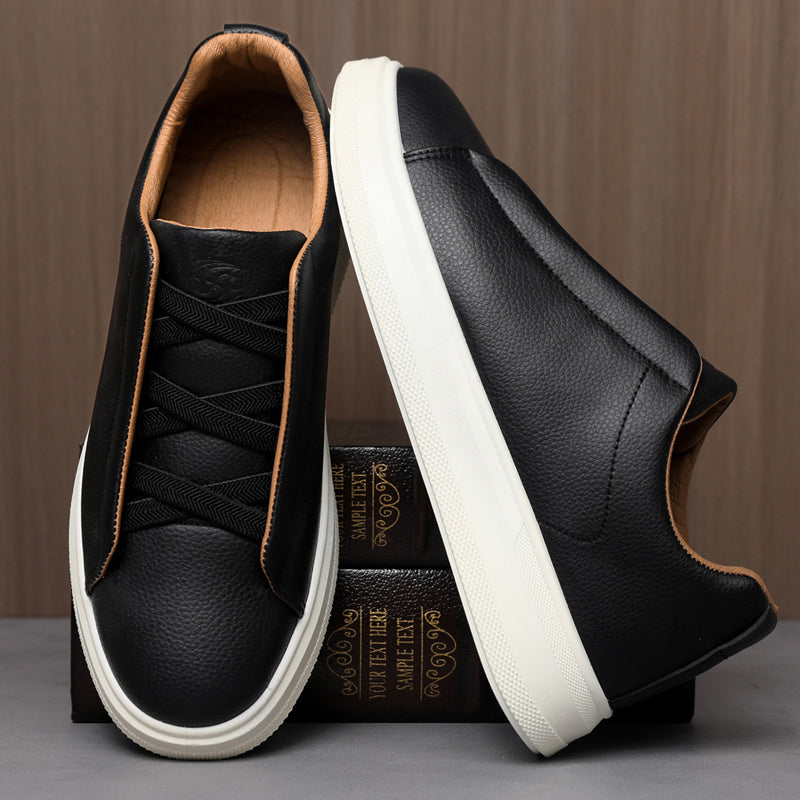 Men's Leather Slip-On Trainers – Elastic Lace Casual Sneakers
