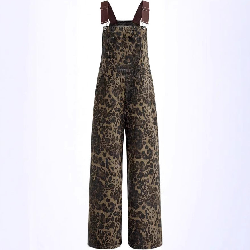 Women's Leopard Print Overalls - Effortless Edge with Every Step