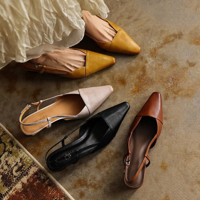 Women's Genuine Leather Slingback Heels - Polished All-Day Wear
