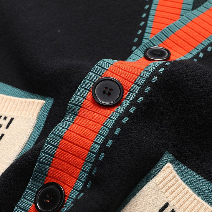 Men's Wool-Blend Cardigan – Contrast Trim Knit Jumper
