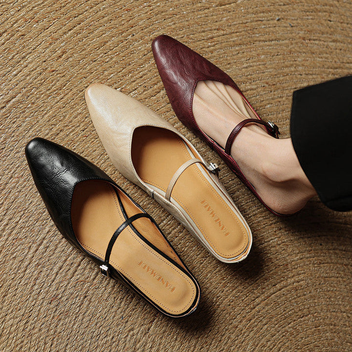 Women's Genuine Leather Pointed Mules - Effortless Work-to-Night Style