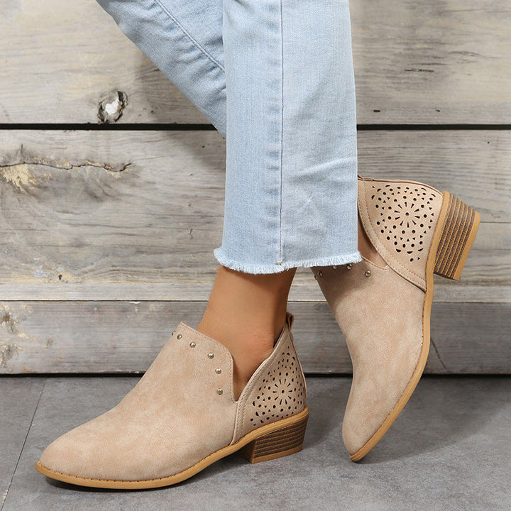 Women's Low Cut Perforated Ankle Boot with Studs - Everyday Style