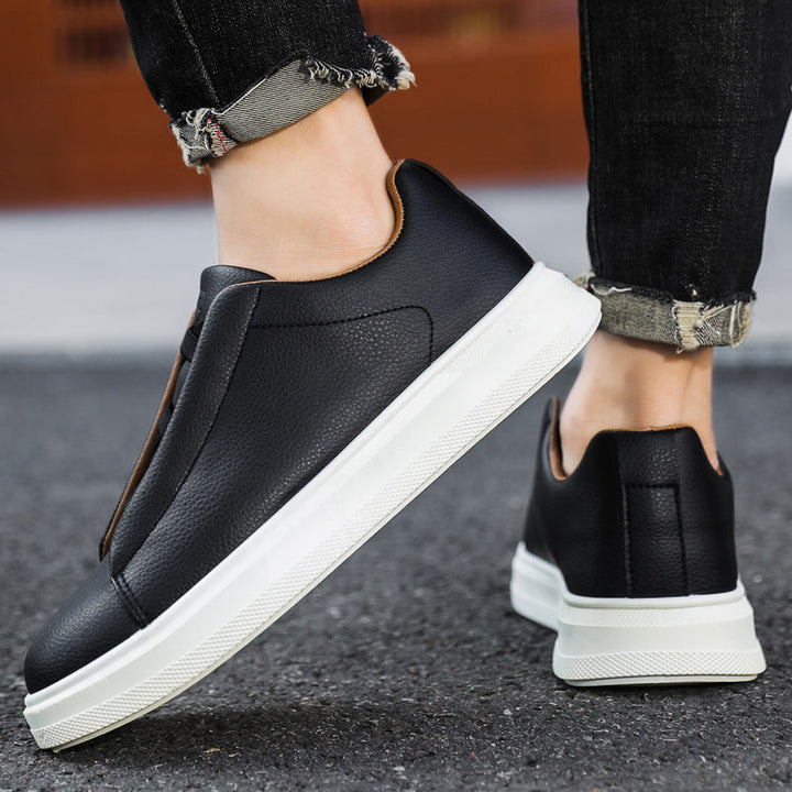 Men's Leather Slip-On Trainers – Elastic Lace Casual Sneakers