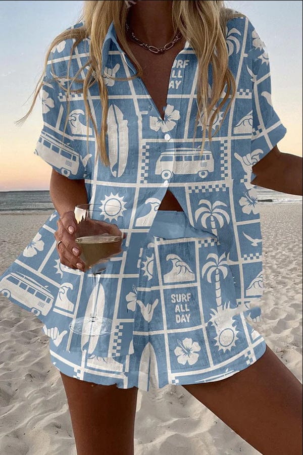 Women's Cotton-Linen Two-Piece Set - Calm Rust Serenity for Beach Days
