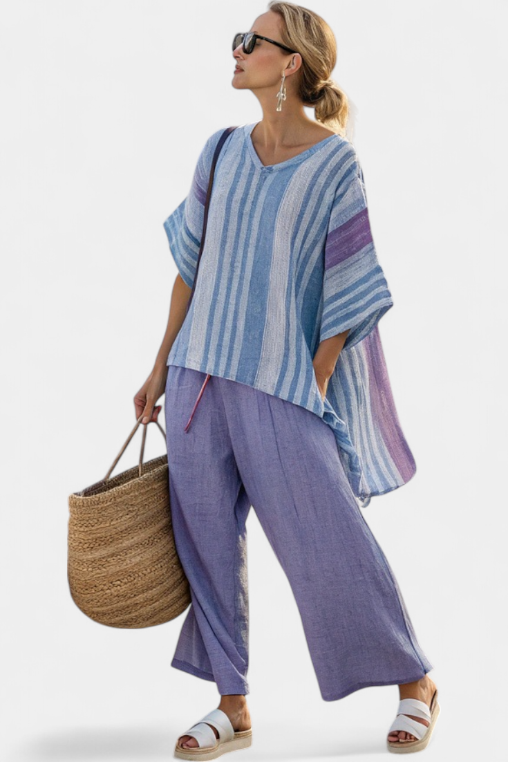 Women's Striped Linen Two-Piece Set - Breezy Summer Style