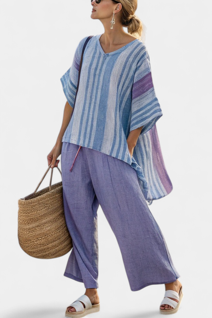Women's Striped Linen Two-Piece Set - Breezy Summer Style