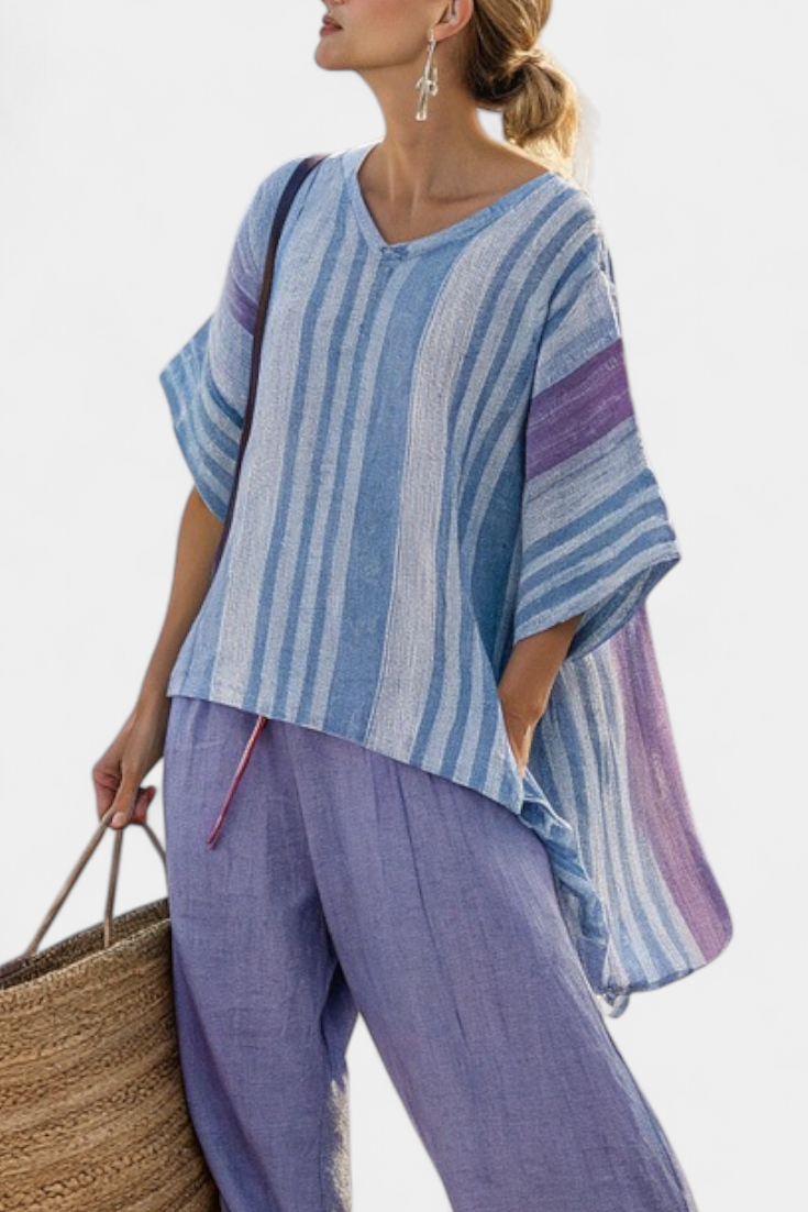 Women's Striped Linen Two-Piece Set - Breezy Summer Style