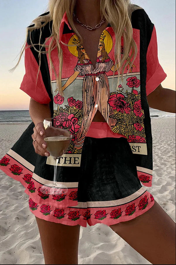 Women's Linen Two-Piece Set in Pink - Perfect for Summer Days