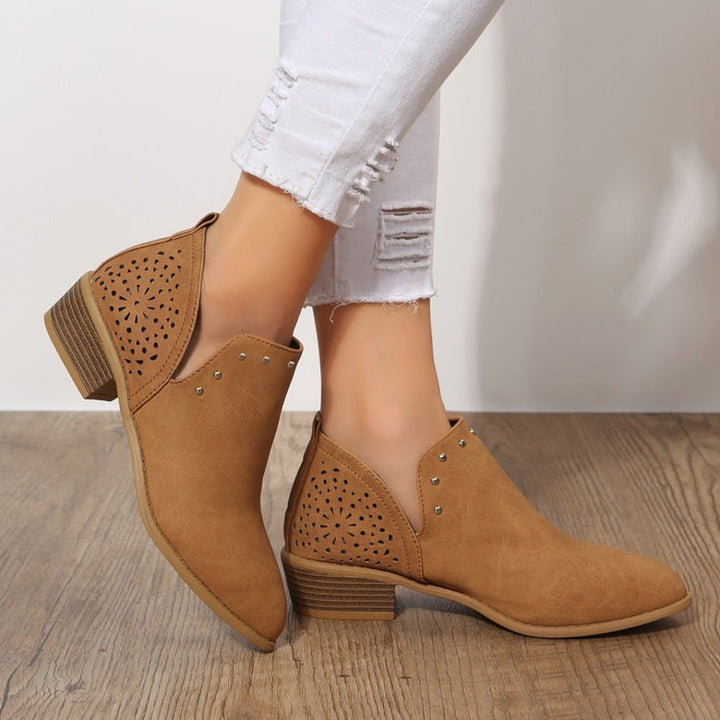 Women's Low Cut Perforated Ankle Boot with Studs - Everyday Style