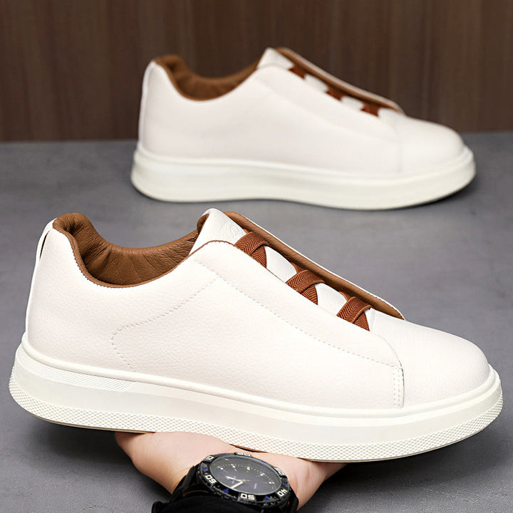 Men's Leather Slip-On Trainers – Elastic Lace Casual Sneakers