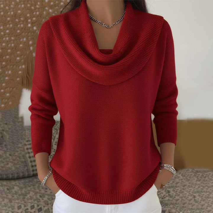 Women's Cotton-Blend Knit Sweater with Collar - Effortless Elegance
