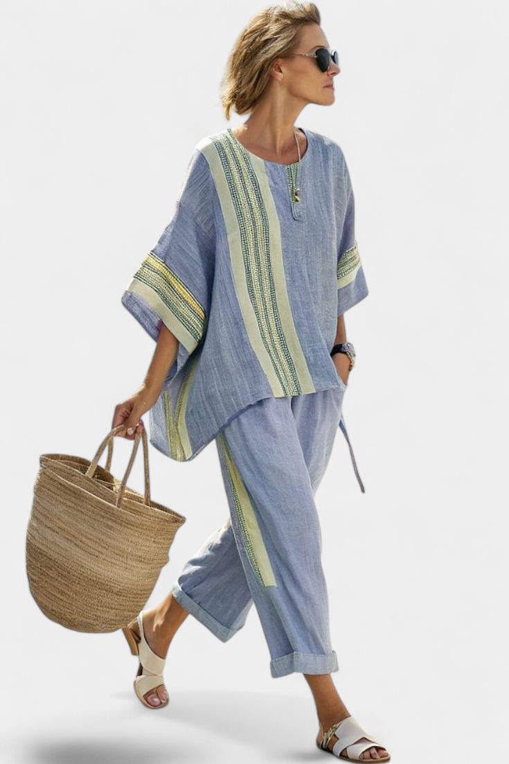 Women's Bamboo Linen Striped Two-Piece Set - Breezy Summer Style