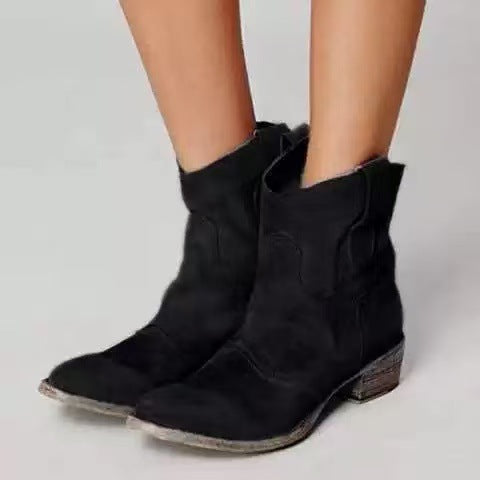 Women's Suede Ankle Boots - Western Charm & Everyday Elegance