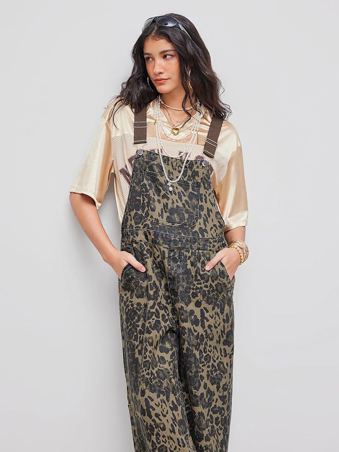 Women's Leopard Print Overalls - Effortless Edge with Every Step