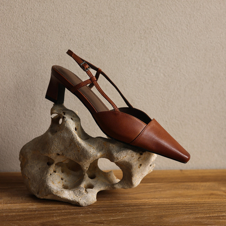 Women's Genuine Leather Slingback Heels - Polished All-Day Wear