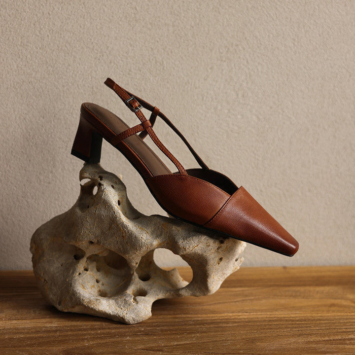 Women's Genuine Leather Slingback Heels - Polished All-Day Wear