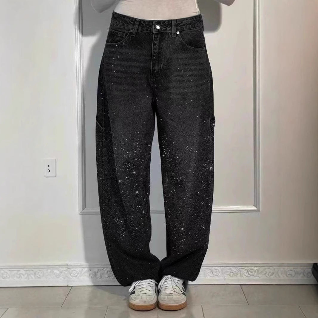 Women's Starry Denim Cargo Pants - Versatile & Comfortable