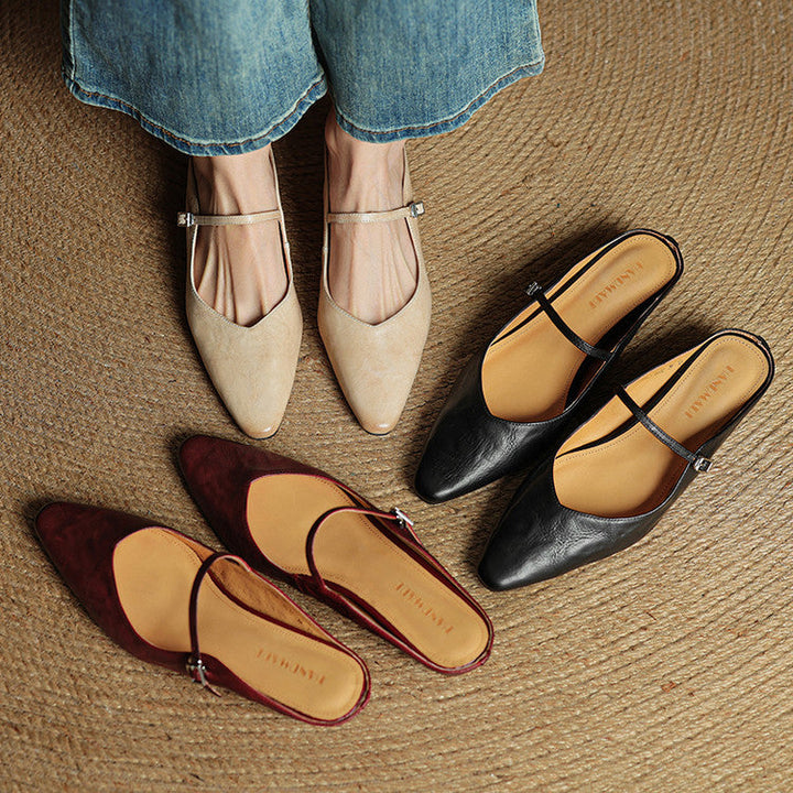Women's Vintage Leather Mules - Classic Mary Jane Style