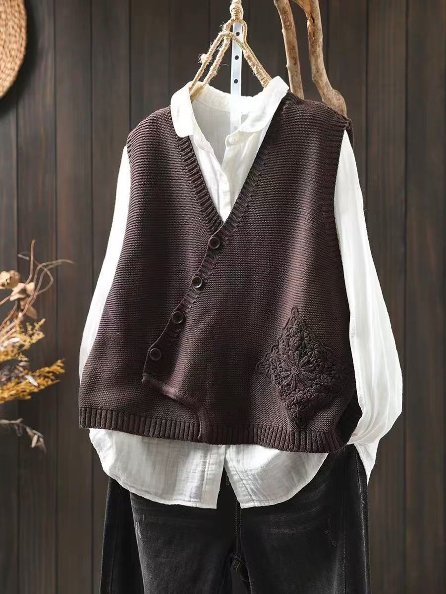 Women's Asymmetrical Button Knit Vest - Effortless Layering