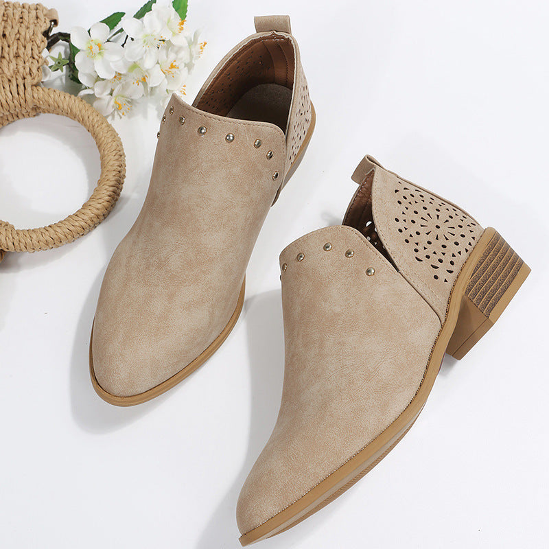 Women's Low Cut Perforated Ankle Boot with Studs - Everyday Style