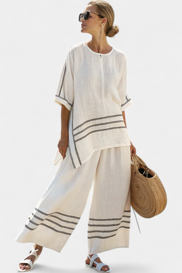 Women's Sophisticated Striped Two-Piece Set - Effortless Summer Chic