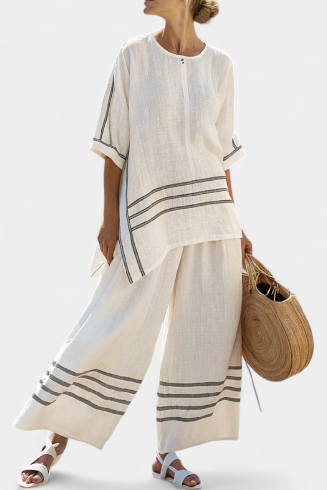 Women's Sophisticated Striped Two-Piece Set - Effortless Summer Chic