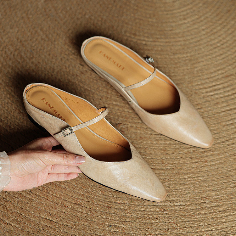 Women's Genuine Leather Pointed Mules - Effortless Work-to-Night Style