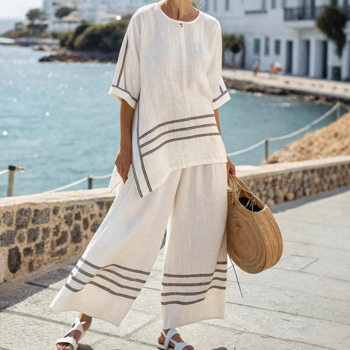Women's Timeless Striped Two-Piece Set - Effortless Everyday Look