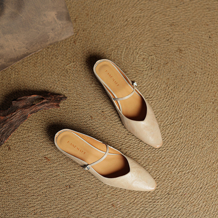 Women's Genuine Leather Pointed Mules - Effortless Work-to-Night Style