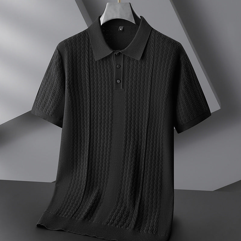 Men's Textured Knit Polo Shirt – Breathable Short-Sleeve Top