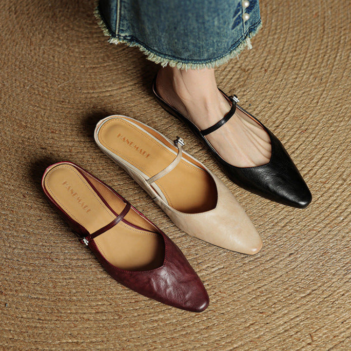 Women's Vintage Leather Mules - Classic Mary Jane Style