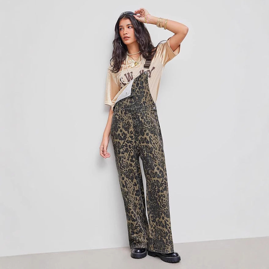 Women's Leopard Print Overalls - Effortless Edge with Every Step