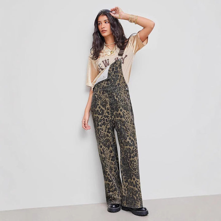 Women's Leopard Print Overalls - Effortless Edge with Every Step