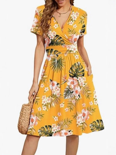 Women's A-line V-neck Mid-calf Dress - Effortless Summer Style