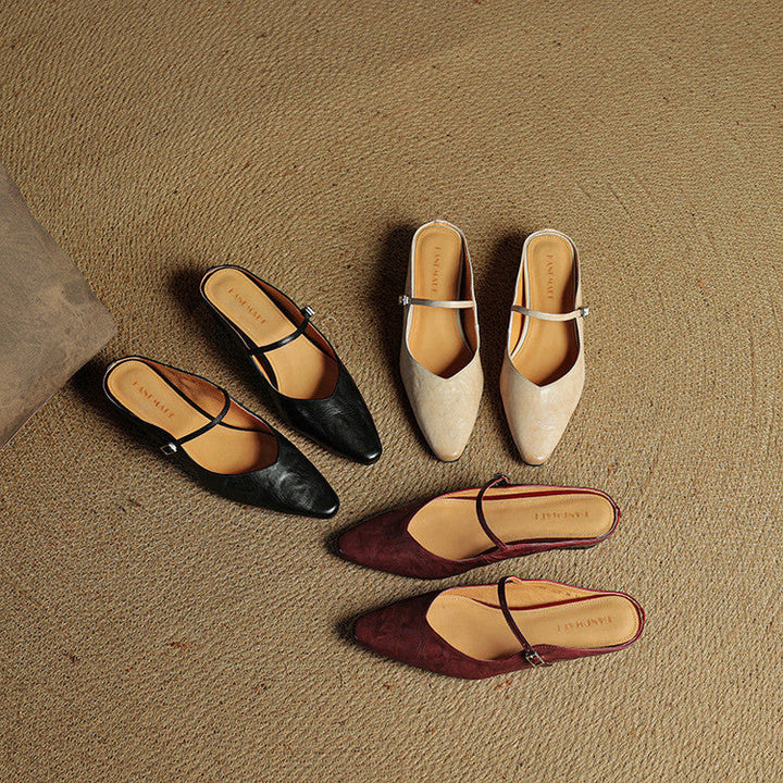 Women's Genuine Leather Pointed Mules - Effortless Work-to-Night Style