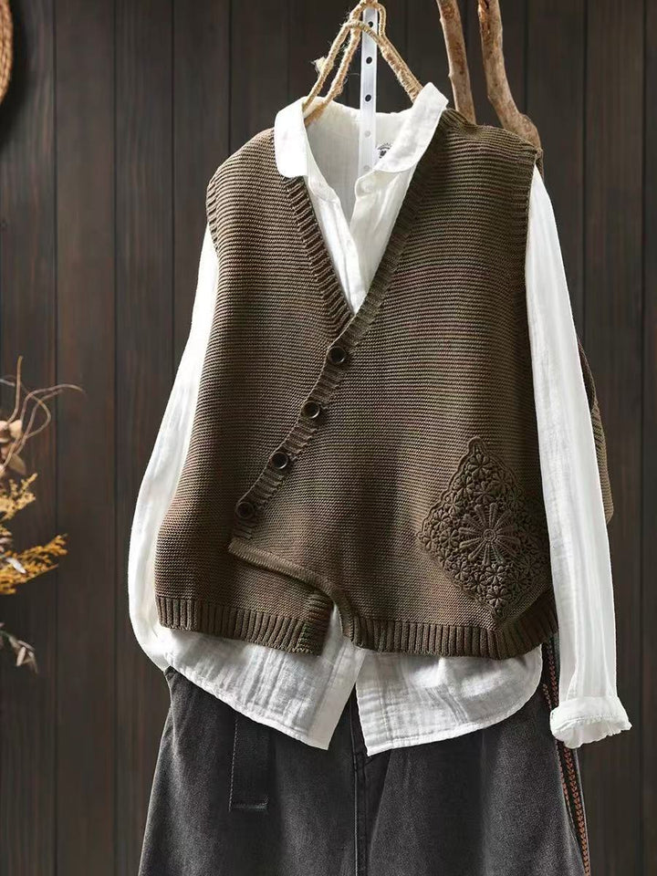 Women's Asymmetrical Button Knit Vest - Effortless Layering